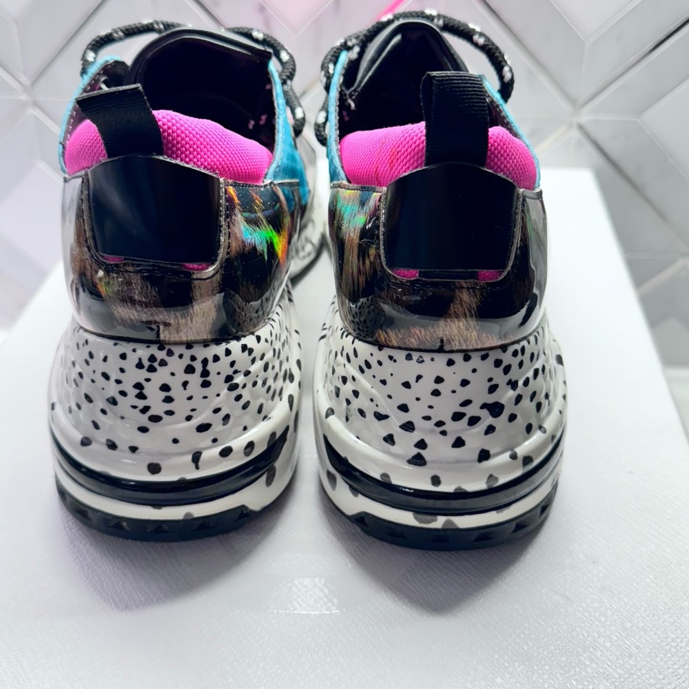 Women’s Steve Madden Cliff Sneakers Pink Turquoise Leopard Gray Bright Multi - Picture 3 of 5